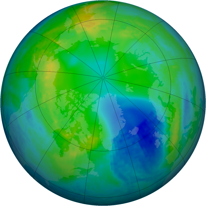 Arctic ozone map for 09 November 2001